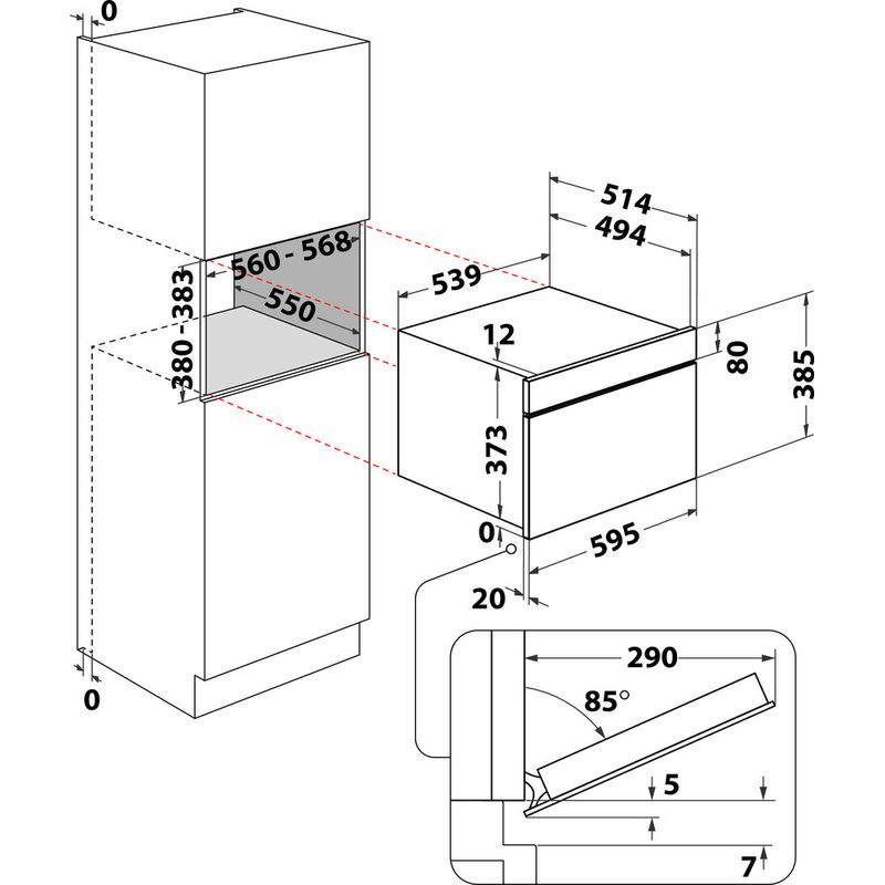 Whirlpool Mikrofalówka Do zabudowy AMW 730/IX Stal nierdzewna Elektroniczny 31 MW + Grill 1000 Technical drawing