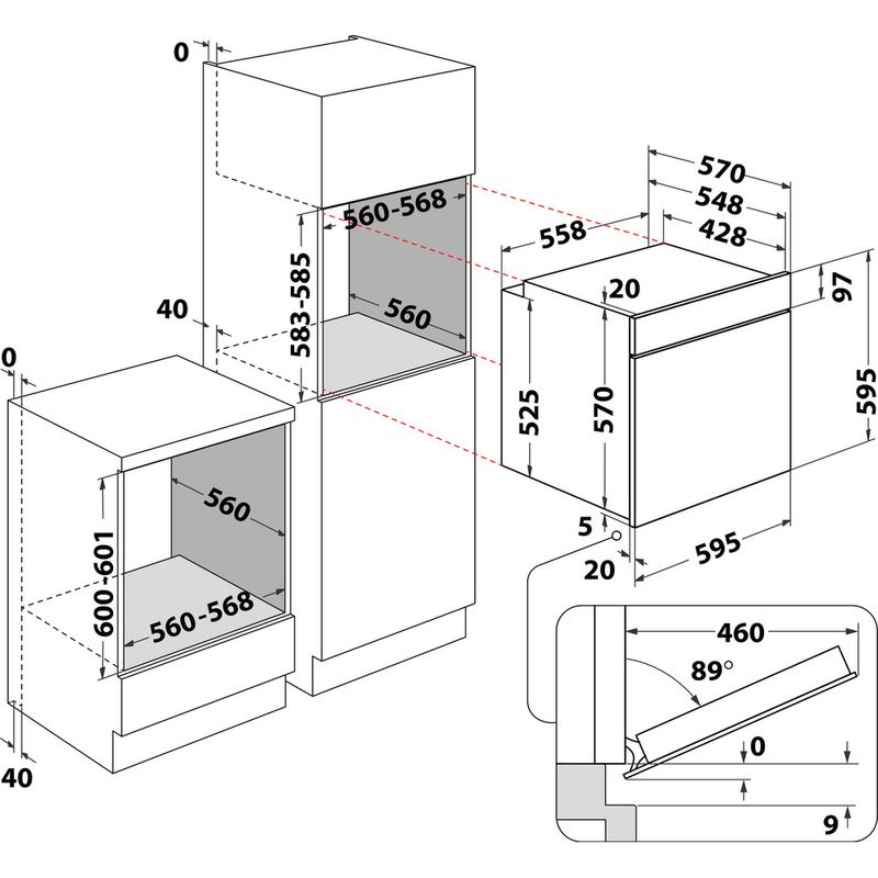 Indesit Piekarnik Do zabudowy IFW 6841 JH IX Elektryczny A+ Technical drawing