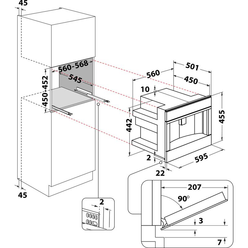 Whirlpool Wbudowany ekspres do kawy W11 CM145 Ciemny szary W pełni automatyczne Technical drawing