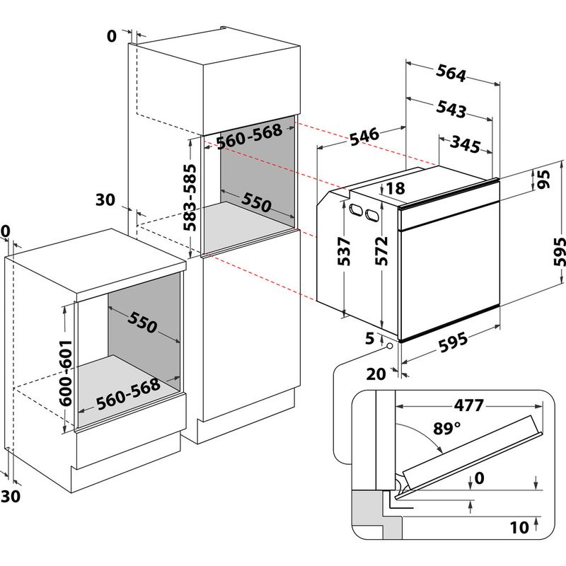 Whirlpool Piekarnik Do zabudowy W11I OP1 4S2 H Elektryczny A+ Technical drawing