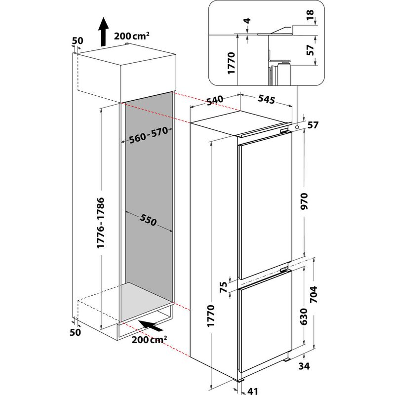 Whirlpool Lodówka z zamrażarką Do zabudowy ART 66122 Biel Dwudrzwiow(y)a Technical drawing