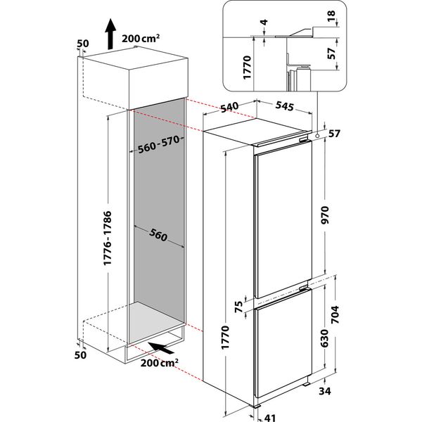 Whirlpool-Lodowka-z-zamrażarką-Do-zabudowy-ART-66102-Biel-Dwudrzwiow-y-a-Technical-drawing