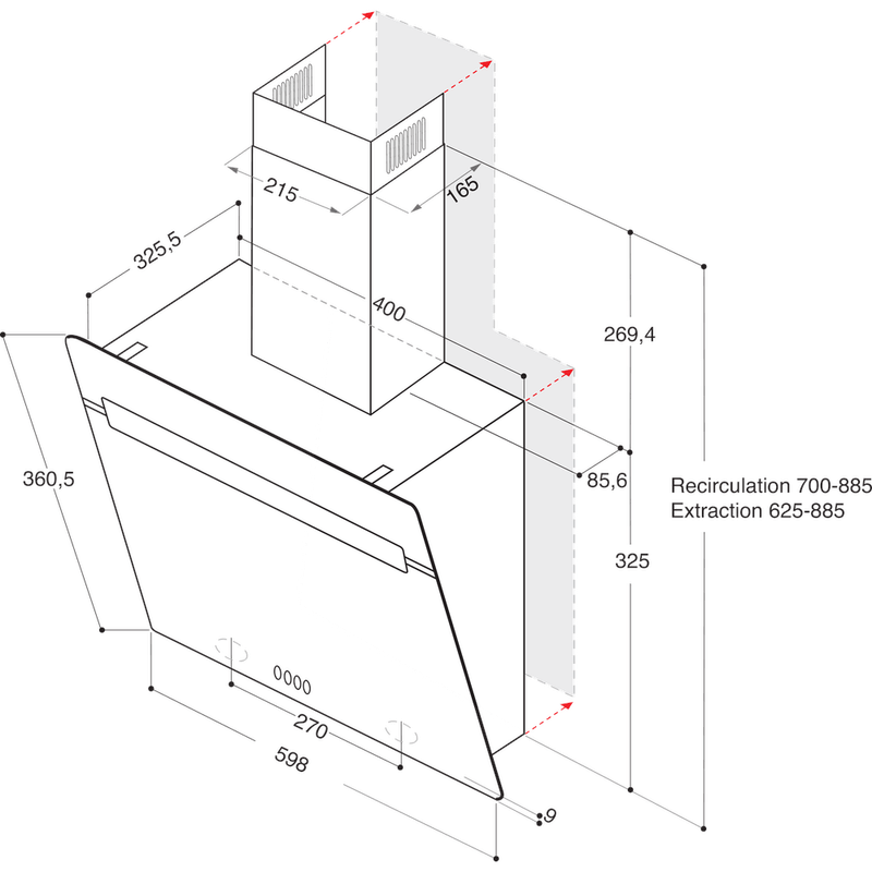 Whirlpool Okap Do zabudowy WHVP 62F LT SK Czarny Wolnostojące Elektroniczny Technical drawing