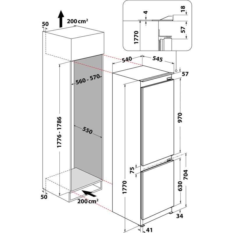 Whirlpool Lodówka z zamrażarką Do zabudowy WHC18 T594 Biel Dwudrzwiow(y)a Technical drawing