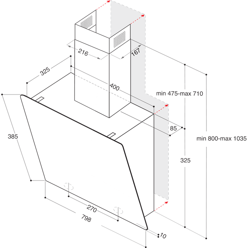 Whirlpool Okap Do zabudowy WHVP 82F LT K Czarny Wolnostojące Elektroniczny Technical drawing