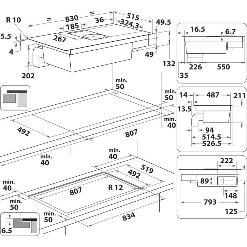 Whirlpool Venting cooktop WVH 92 K/1 Czarny Technical drawing