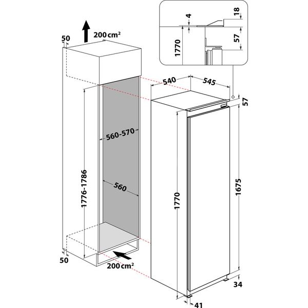 Whirlpool-Lodowka-Do-zabudowy-ARG-18082-Biel-Technical-drawing