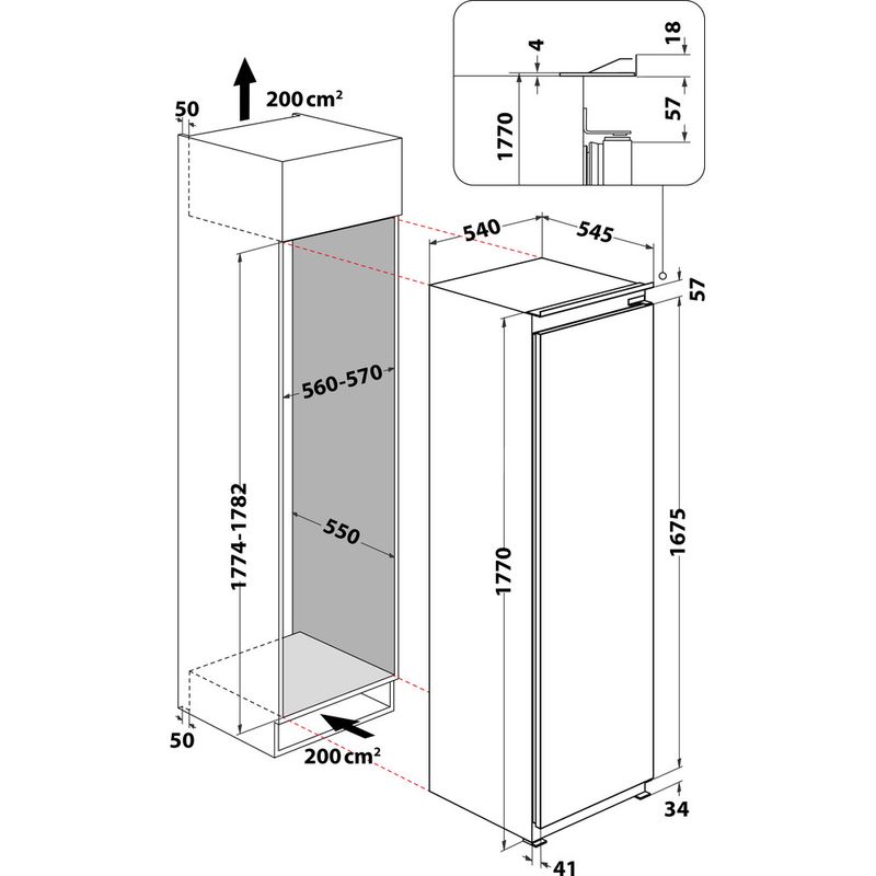 Whirlpool Lodówka Do zabudowy ARG 18082 Biel Technical drawing