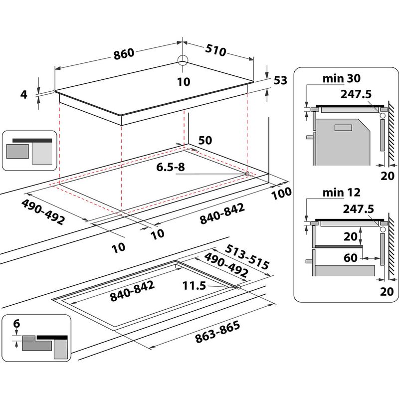 Whirlpool Płyta grzewcza SMP 9010 C/NE/IXL Czarny Induction vitroceramic Technical drawing