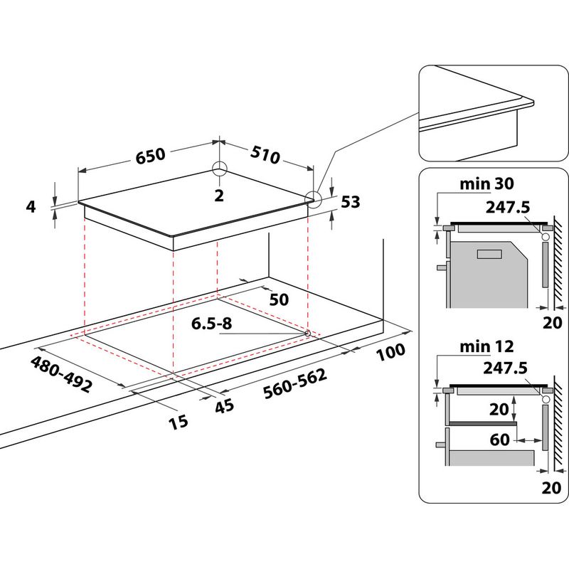 Whirlpool Płyta grzewcza SMO 654 OF/BT/IXL Czarny Induction vitroceramic Technical drawing