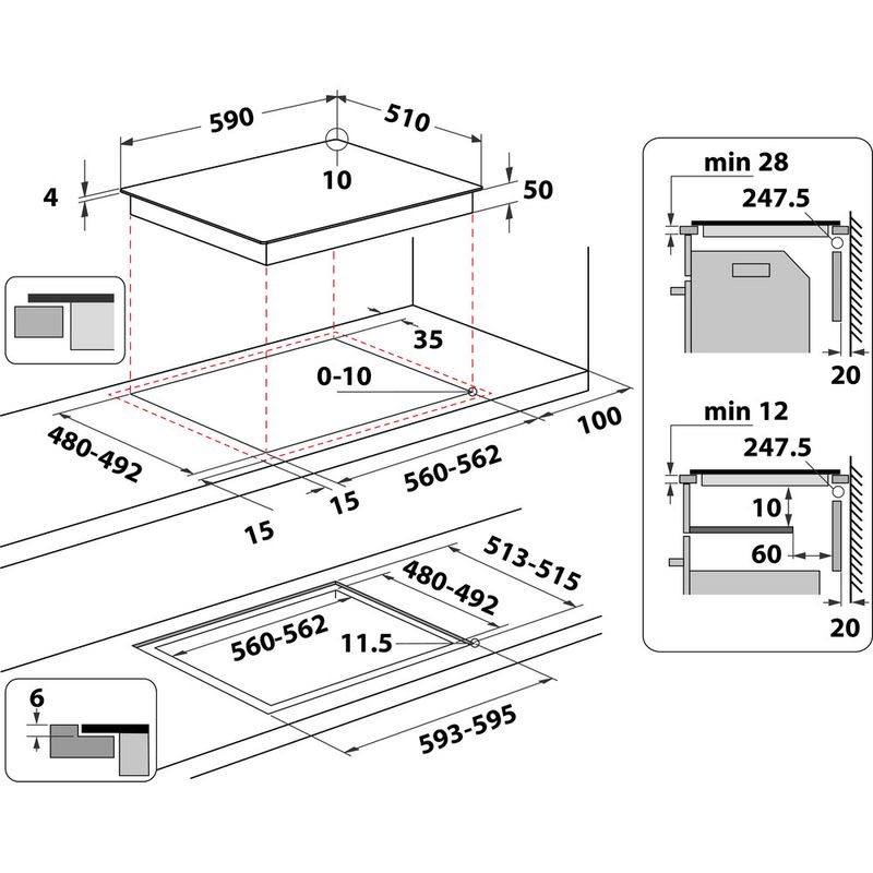 Whirlpool Płyta grzewcza WF S7560 NE Czarny Induction vitroceramic Technical drawing