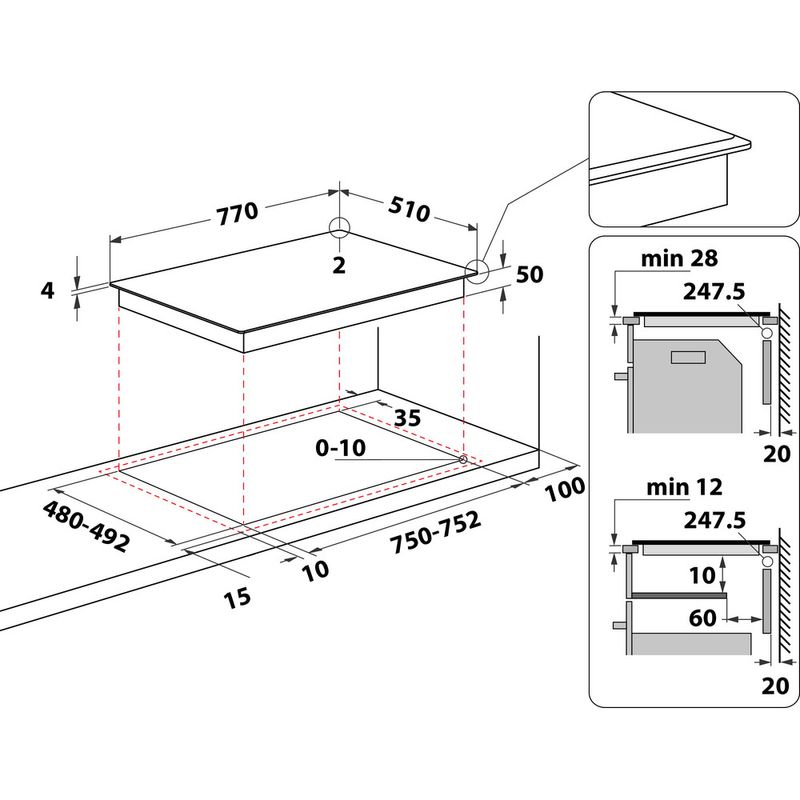 Whirlpool Płyta grzewcza WL S3377 BF Czarny Induction vitroceramic Technical drawing