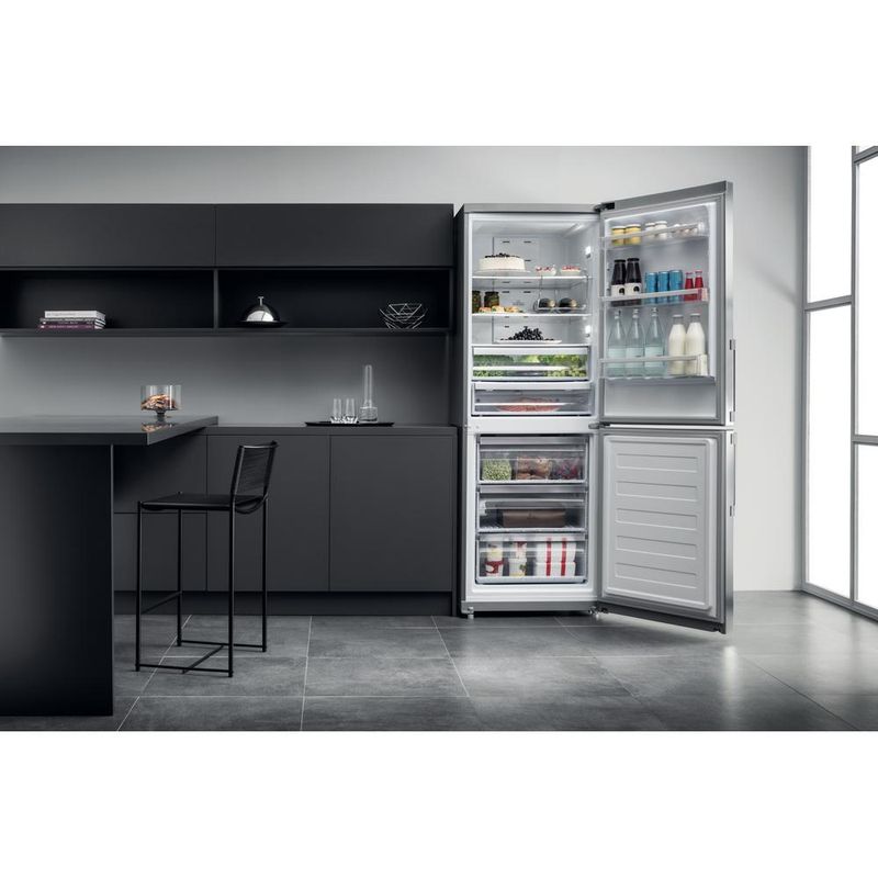 Hotpoint_Ariston Chłodziarka/zamrażarka Wolnostojący HA70BE 72 X Optyczny Inox Dwudrzwiow(y)a Lifestyle frontal open