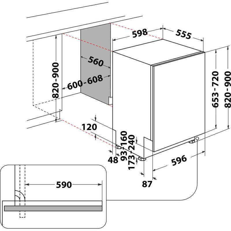 Indesit Zmywarka Do zabudowy DIC 3B+16 A Zintegrowane F Technical drawing