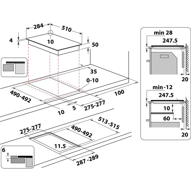 Whirlpool Płyta grzewcza WS Q0530 NE Czarny Induction vitroceramic Technical drawing