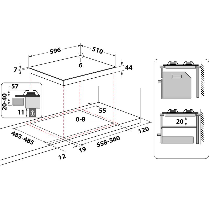 Hotpoint_Ariston Płyta grzejna HAGS 62F/BK Czarny Gaz Technical drawing