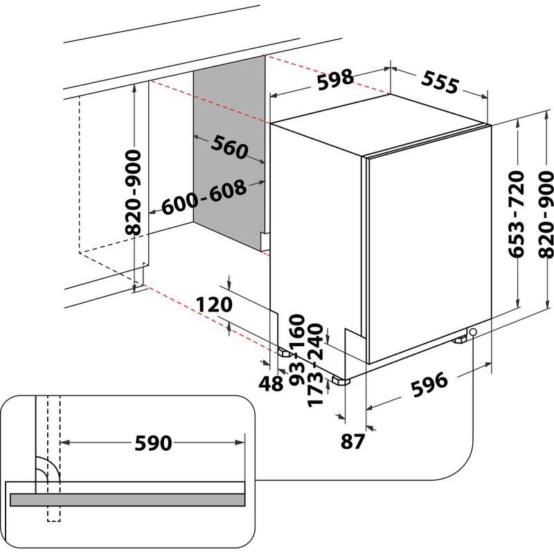 Hotpoint_Ariston Zmywarka Zabudowa HIC 3C26N WF W pełni zintegrowany E Technical drawing