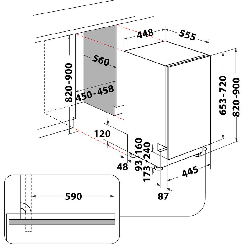 Hotpoint_Ariston Zmywarka Zabudowa HSIO 3O23 WFE W pełni zintegrowany E Technical drawing