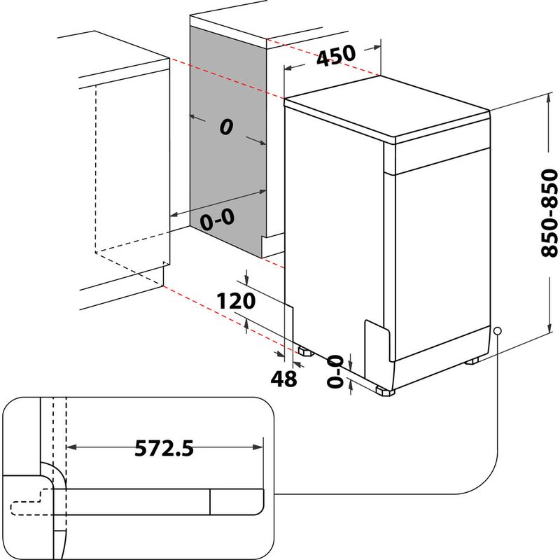 Whirlpool Zmywarka Wolnostojące WSFO 3T223 PC X Wolnostojące E Technical drawing