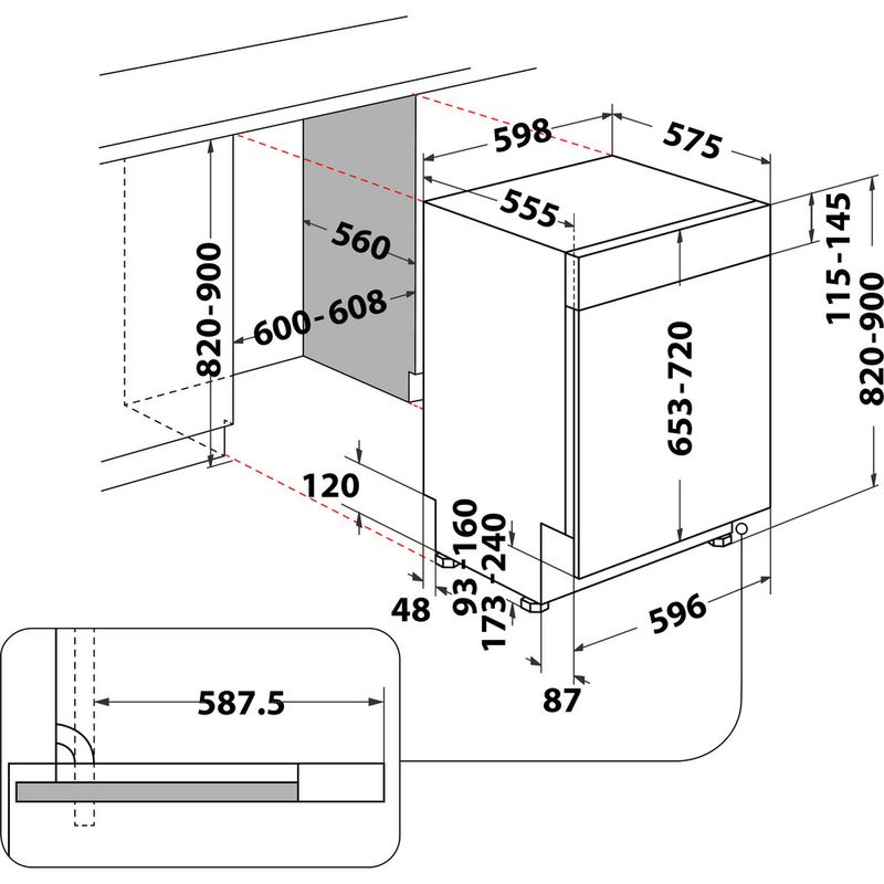 Whirlpool Zmywarka Do zabudowy WBC 3C34 PF X Z panelem D Technical drawing