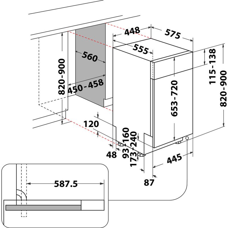 Whirlpool Zmywarka Do zabudowy WSBO 3O34 PF X Z panelem D Technical drawing