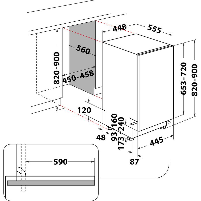 Indesit Zmywarka Do zabudowy DSIE 2B19 Zintegrowane F Technical drawing