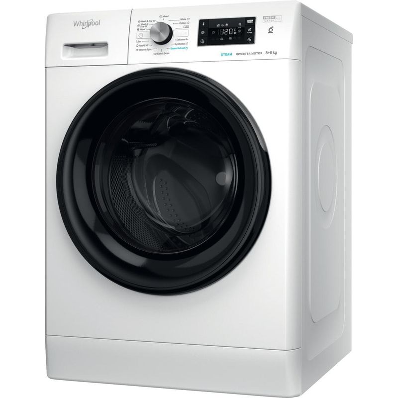 Whirlpool Pralkosuszarka Wolnostojące FFWDB 864349 BV EE Biel Ładowany od frontu Perspective