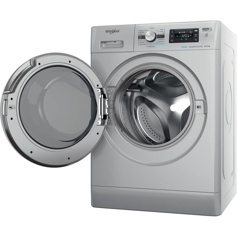 Whirlpool-Pralkosuszarka-Wolnostojące-FFWDB-964369-SBSV-EE-Srebrny-Ładowany-od-frontu-Perspective-open