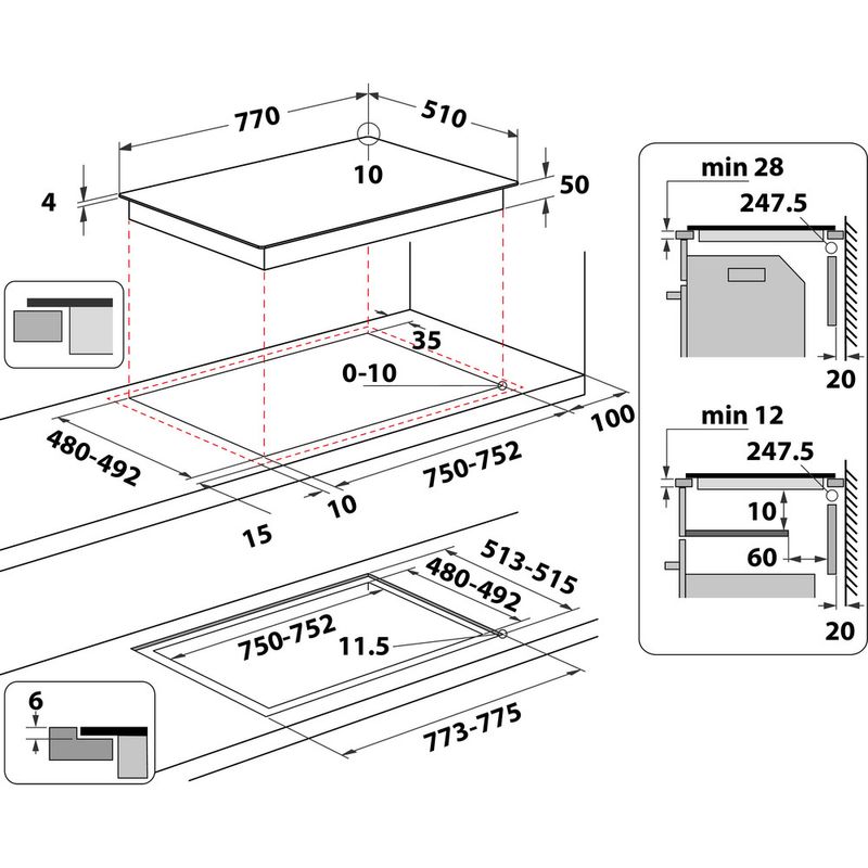 Whirlpool Płyta grzewcza WF S1577 CPNE Czarny Induction vitroceramic Technical drawing