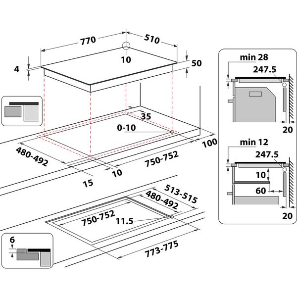 Hotpoint_Ariston Płyta grzejna HS 1377C CPNE Czarny Induction vitroceramic Technical drawing