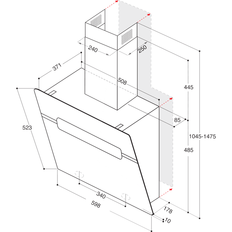 Whirlpool Okap Do zabudowy WHVS 61F LT DP K Czarny Kominowy Elektroniczny Technical drawing