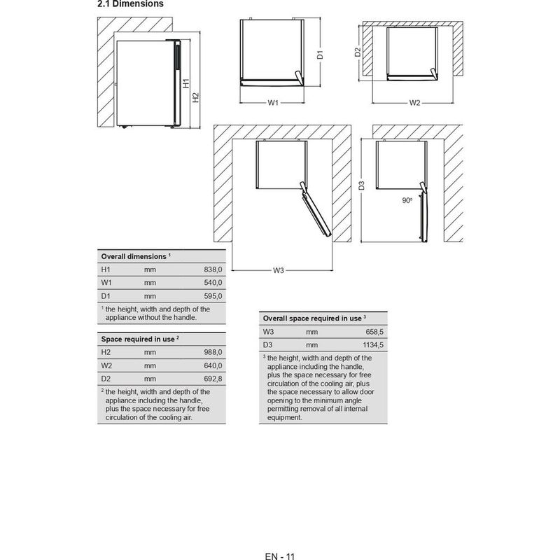 Whirlpool-Zamrażarka-Wolnostojące-W55ZM-112-W-2-N-Biel-Technical-drawing