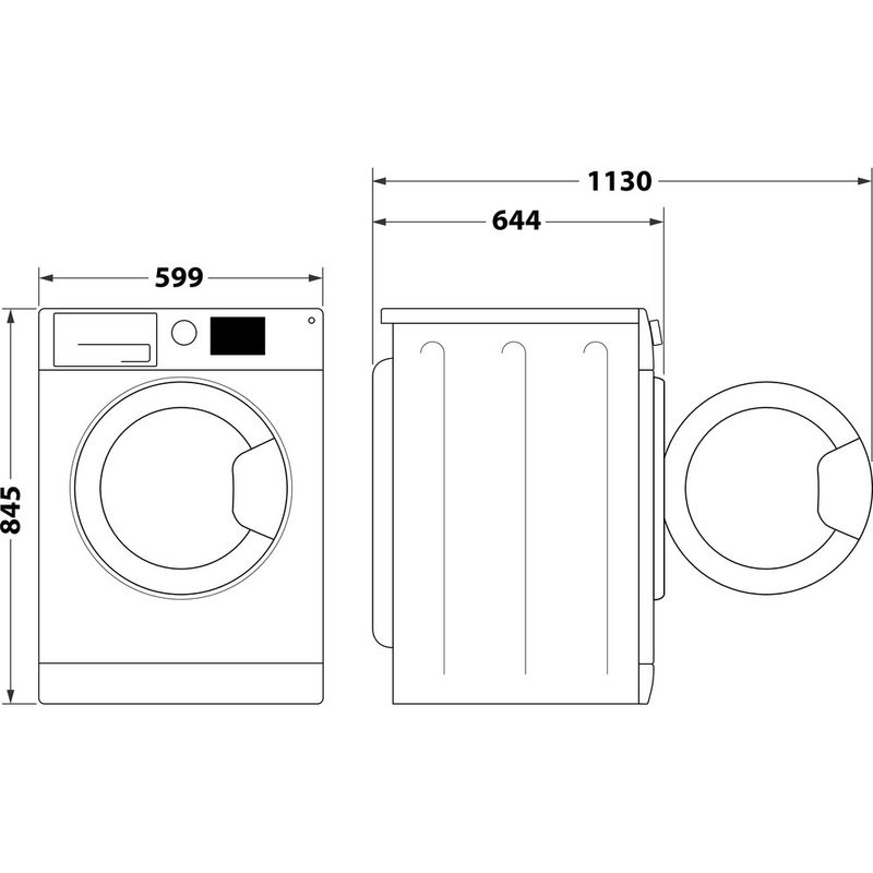 Whirlpool Pralka Wolnostojące W8 09AD SILENCE PL Biel Ładowany od frontu A Technical drawing