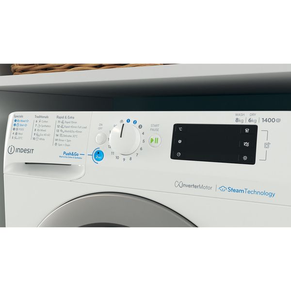 Indesit Pralkosuszarka Wolnostojące BDE 86436 WSV EE Biel Ładowany od frontu Control panel