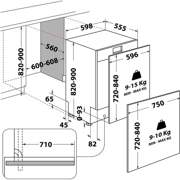 Whirlpool Zmywarka Do zabudowy WH8IA15AM3TUCH0 Zintegrowane A Technical drawing