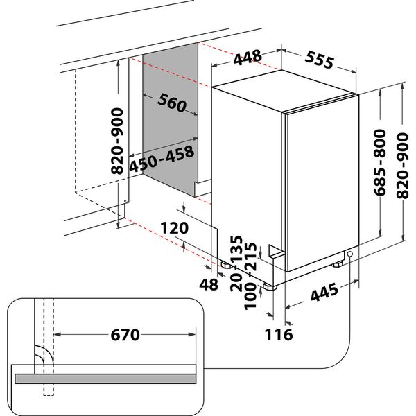 Whirlpool Zmywarka Do zabudowy WH6IC11BS7LSA0 Zintegrowane C Technical drawing
