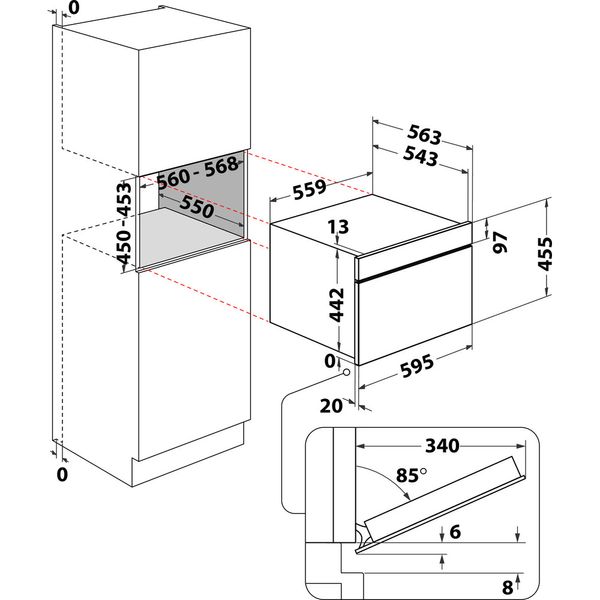 Whirlpool Mikrofalówka Do zabudowy WCW9O7PHTSB Czarny Elektroniczny 53 MW-Combi 950 Technical drawing