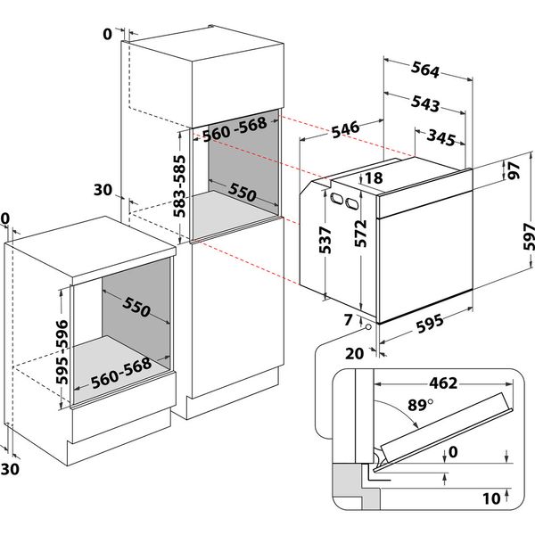 Whirlpool Piekarnik Do zabudowy WOI4S8PM0SBA Elektryczny A+ Technical drawing