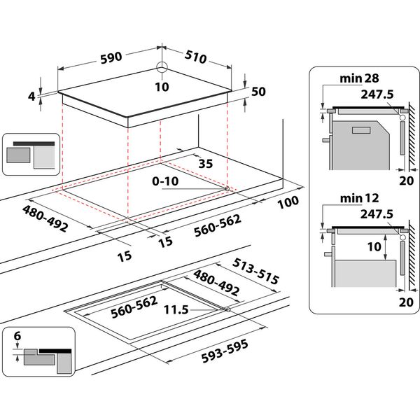 Whirlpool Płyta grzewcza WLX6001DNF Czarny Induction vitroceramic Technical drawing