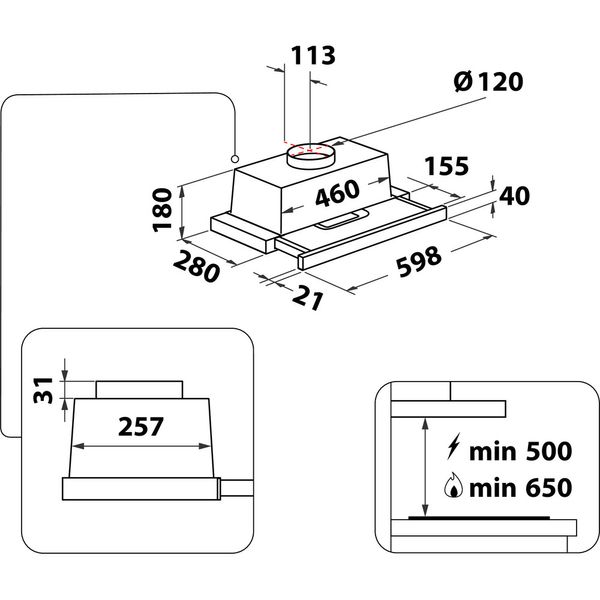 Whirlpool Okap Do zabudowy AKR 5390/1 IX Inox Do zabudowy Mechaniczny Technical drawing