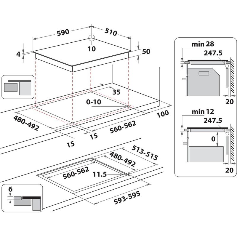Whirlpool-Płyta-grzewcza-WF-S7560NE-BM-Czarny-Induction-vitroceramic-Technical-drawing