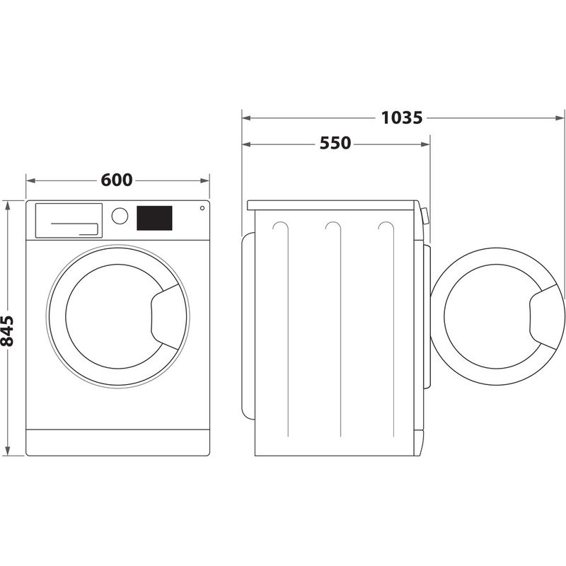 Whirlpool Pralka Wolnostojące WAM 864GKBC PL Szary Manhattan Ładowany od frontu A Technical drawing